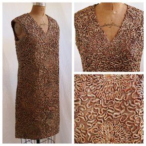 Vintage Embroidered Dress in Brown and Gold